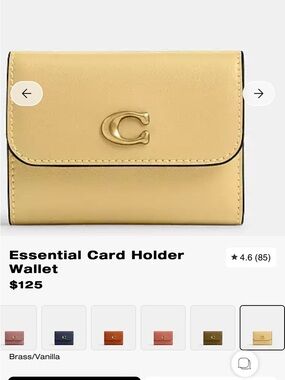 Coach Essential Card Holder Wallet in Brass/Vanilla Leather